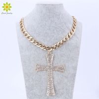 Colares pendentes Moda Moda Gold Metal Chain Cristal Claro Colar Big Cross Colar 221109