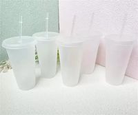 24oz 클리어 컵 플라스틱 투명 텀블러 여름 재사용 가능한 차가운 음주 커피 주스 주스 뚜껑과 밀짚 FY5305 SS1111