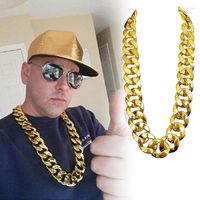 Correntes de pescoço de ouro gigante imitação de corrente de hip hop colar de fantasia exagerada de rapper performance personalizada adereço R7RF