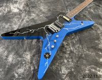Guitarra elétrica de alta qualidade com captadores de zebra de iluminação preta azul e captadores de trilho quente 3pots peças cromadas rock tremolo