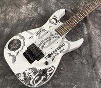 Guitarra el￩trica com sol e letras decalque capa branca captadores de rock preto tr￪mulo estrela lua rosa de rosa