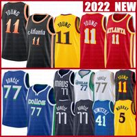 2022 23 Luka Doncic Trae Genç Basketbol Formaları Atlantas Dirk Nowitzki Şahin Dejounte Murray Maverick City Gömlek Mavi Siyah Baskı Forması