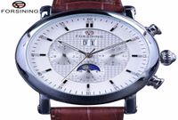 Forsining Fashion Tourbillion Design White Dial White Moon Phase Calendar Display Watches para hombres Top Brand Luxury Automatic Watch3832124