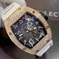 로즈 골드 다이아몬드 시계 남성 스켈레톤 시계 RM010 ETA 자동 자체 와인딩 아이스 아웃 손목 시계 모든 기능 작품