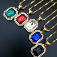 Anh￤nger Halsketten H￼fte Hop -Kette Halskette Strass Goldfarbe quadratische rote Kristall Anh￤nger f￼r Frauen M￤nner Schmuck