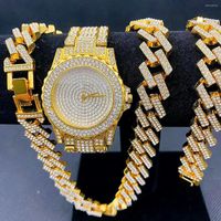 Нарученные часы роскошные мужские мужские часы женские ювелирные изделия устанавливают колющие ожерелья браслет Блайт Бриллиант Миама Кубинская цепь Золотые часы Золотые часы