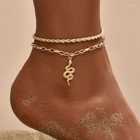Tornozeleiras 2 PCs/Conjunto Boho Fashion Gold Chain Snake Pingente Definir Personalidade Summer Beach para mulheres Acessórias de jóias
