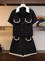 Женские спортивные костюмы маленькие ароматные шорты в стиле 2022 Летняя мода Женская одежда Элегантная черная коротка с короткими рукавами вершина 2 штука