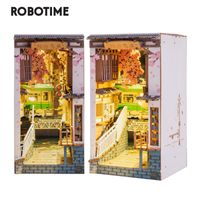 Doll House Accessories Robotime Rolife Sakura Densya Book Nook Diy Dioly Bookend Model Kit with LED Light Wooden Puzzle لديكور رف الكتب - TGB01 221115