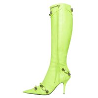 Boots Woman Boot Fashion Sexy Pure Pure Color Dointed Toe Stilettos Heels Vintage Metal Buckle Zipper Knee High Slim Tassel Shoes 45 221114