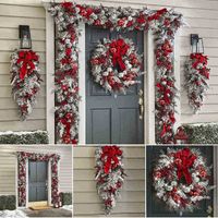 Красная и белая праздничная отделка входная дверь венок рождественский дом украшения ресторана Navidad J220616