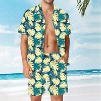 남자 트랙 슈트 남자 남자 패션 Y2K 티셔츠 하와이 셔츠 반바지 3D 프린팅 편안한 캐주얼 해변 싱글 버튼 짧은