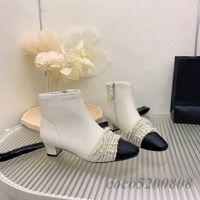 Lüks tasarımcı kadın ayak bileği botları moda preal zinciri gerçek deri karışık renk fermuarlı kadın kısa bot pist kıyafeti düşük topuklu kadın parti elbise patikleri 2023