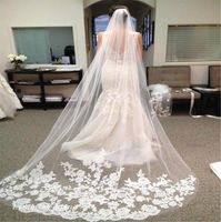 Alta qualidade barata que vende luxo em véus de casamento com três metros de comprimento Catedral de apliques de renda de renda Bridal7401779