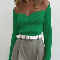 Женские свитера Сексуальный вязаный свитер Осень зимний с длинными рукавами квадратная шея оболочка мода зеленый пуловер y2k Jumper 221115