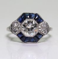 J￳ias antigas 925 Sterling Silver Diamond Sapphire noivado de noiva Art Deco Ring Tamanho 5126060889