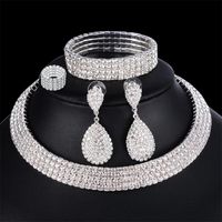 Jóias de casamento Conjuntos de brincos de pulseira de braceletes de braceletes prateados para mulheres Colar de gargantilha em camadas 221115