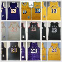스티치 #13 농구 유니폼 레트로 #23 및 #32 최고 품질 1971-72 1991-92 Black Yellow Purple White City Jersey