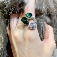 Highend Emerald Malachite Green Zircon Diamond Ring femelle ouverture ajusté Luxury Luxury Cool Style Accessoires de mariage 9411474