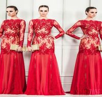 Zuhair Murad 2016 Abiti serali Bateau sirena rossa trasparente pizzo trasparente a maniche lunghe abiti da concorso da page lunghezza pavimento tulle rafo 2652599