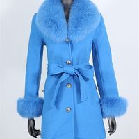 여성 양모 블렌드 Bluenessfair 실제 모피 코트 겨울 재킷 여성 자연 고리 커프스 벨트 캐시미어 outerwear streetwear 221115