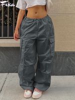 Pantalones de mujer Capris Y2K Bockets de gran tamaño Drawantenga Baja de cintura Baja Fit Pantalones de chándal Pantalones de carga de joggadores Mujeres