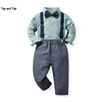 Conjuntos de ropa Top and Top Boy Boy Kids Gentleman Cabina de manga larga Pantalones de la camisa de la camisa Bowtie
