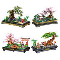 Blocks Mini jardim de bonsai Bloqueio bloco de cerejeira pinheiro pavilhão 3d modelo de tijolo planta em pttt decoração de crianças brindes de brinquedo 221117