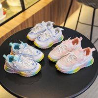 Chaussures sportives Fashion Boys Girl's Sports Rainbow Sole Mesh Kids Running Tennis confortable Soft Non Slip Children's Sneakers