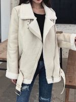 여자 가죽 가짜 Ailegogo 여자 램 모피 재킷 코트 벨트 겨울 두꺼운 따뜻한 지퍼 벨트 겉옷 221116