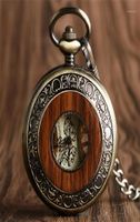 Reloj Vintage Wanding Mechanical Pocket Watch Diseño de madera Medio Regalos de reloj retro para hombres RELOJ1263C
