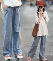 Adolescentes meninas altas cintura wieleg jeans verão outono solto de jeans de moda de jeans alunos 10 12 13 14 15 anos 220209