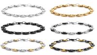 Strands de miçangas Correntes de feijões Bracelets de aço inoxidável 6mm 9mm 11mm Link Chain Bangles para homens Men Men Classic Unissex Jewelry