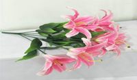 Dekorative Blumen 7 Köpfe künstliche Blume gefälschte Simulation rosa Parfüm Lilie Hochzeit Dekoration Real Touch Bouquet