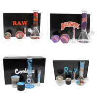 Fumo personalizzato RAW Design Bong in vetro Kit narghilè Pipa ad acqua spessa con smerigliatrice di tabacco alle erbe Accessori serbatoio Bong fumo Set Dab Rig