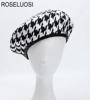 Roseluosi Herumn Winter Mode Houndstooth Berets Hüte für Frauen Schwarze Weiße Bonia Caps Frauen Gorras S181017088823490