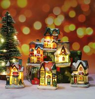 Christmas Decorations Resin Christmas House Light Merry Chri...