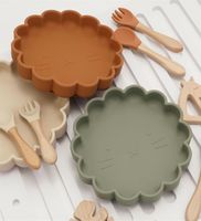 A Children039s Tableware Oval Lace Placas de comida fofas Tigela impermeabilizada Forker de colher colorida sólida