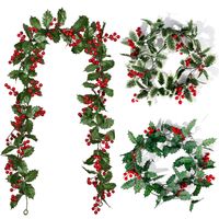 장식용 꽃 화환 2m 인공 홀리 잎 붉은 딸기 덩굴 포도 나무 크리스마스 새 갈랜드 크리스마스 나무 교수형 장신구 집 장식 화환