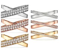 Lüks Elmas Kurs Yüzükleri X Şeklinde Geniş ve Natrow Ring Kadın Tasarımcı Mücevherat 8k Gül Gümüş Kaplama Moda El Accessor