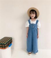 Frühling Herbst koreanischer Stil Mädchen modische Weitbein -Rüschen Denim Overalls Kinder übergroß
