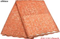 Африка Organza Lace Fabric Новейшие высококачественные цветные персиковые блестки нигерийская французская сеть африканская ручная ручной работы органза