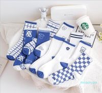 Kadınlar Çorap Pamuk Beyaz Mavi Ekose bayanlar Kızlar Houndoth -shooth Çizgili Izgaralar Tüp Çorap Vintage Meias Sox