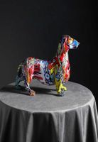 Yaratıcı ev modern boyalı renkli dachshund köpek dekorasyon şarap dolabı ofis dekor masaüstü el sanatları 210728