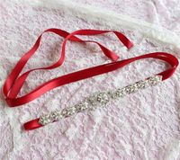 Wedding Sashes Gorgeous Red Ribbon Silver Crystal Belt With ...