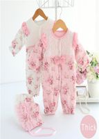 S￶t nyf￶dda babyflickor Romper Winter Baby Girl Clothing Set Vintage Clothes Spets Floral Coat Toddler Layette Down Warm197o