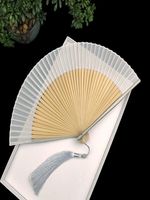 22cm Silk Fan Folding Chinese Style Gray Paint Edge Bamboo S...