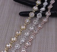 Sashes de casamento, formato de flor brilhante cristal de ouro rosa Silvergold shinstones aparar fita de corrente de metal para sapatos de bolsa de vestido acessório