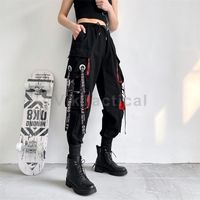 Kadınlar pantolon kargo harem moda punk cepleri jogger pantolon zincir harajuku elastics yüksek bel sokak kıyafeti l221118