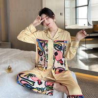 Kadın Placeswear Qsrocio Yüksek Kaliteli Pijama Set Soyut Sanat İpek Homewear V Boyun Giyim Nightgown 221118